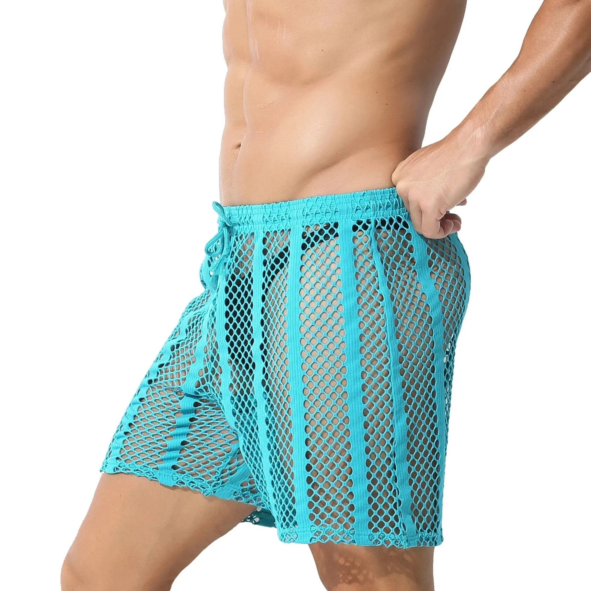 Men's Striped Hoodie Mesh Suit