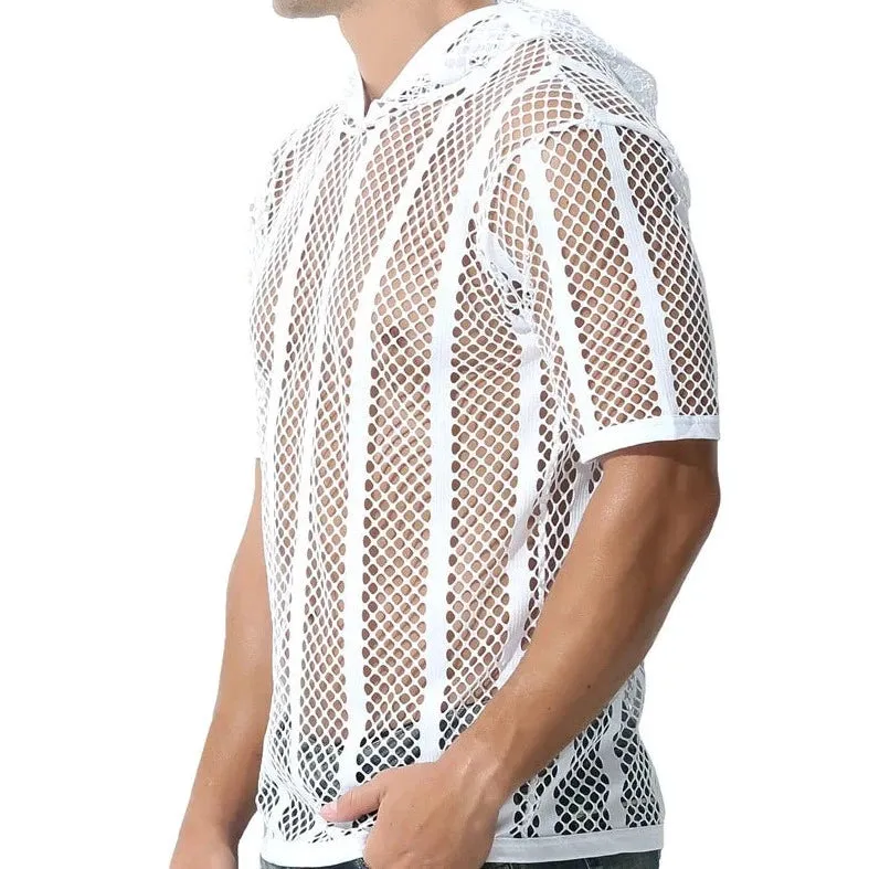 Men's Striped Hoodie Mesh Suit