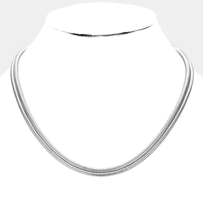 Metal Chain Double Silver Layered Necklace