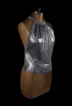 Metal Mesh Halter Top with Swarovski Crystal Mesh Trim