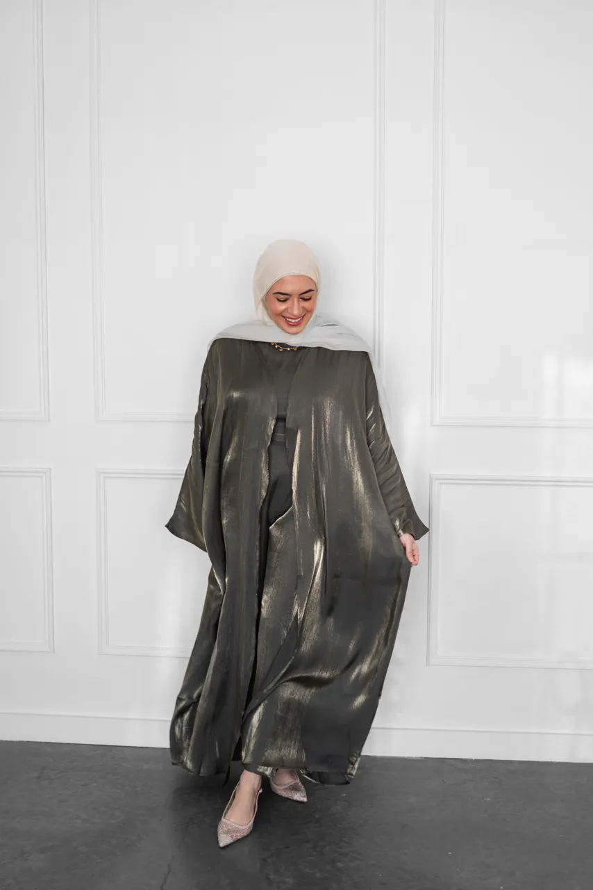 Metallic Open Abaya - Olive