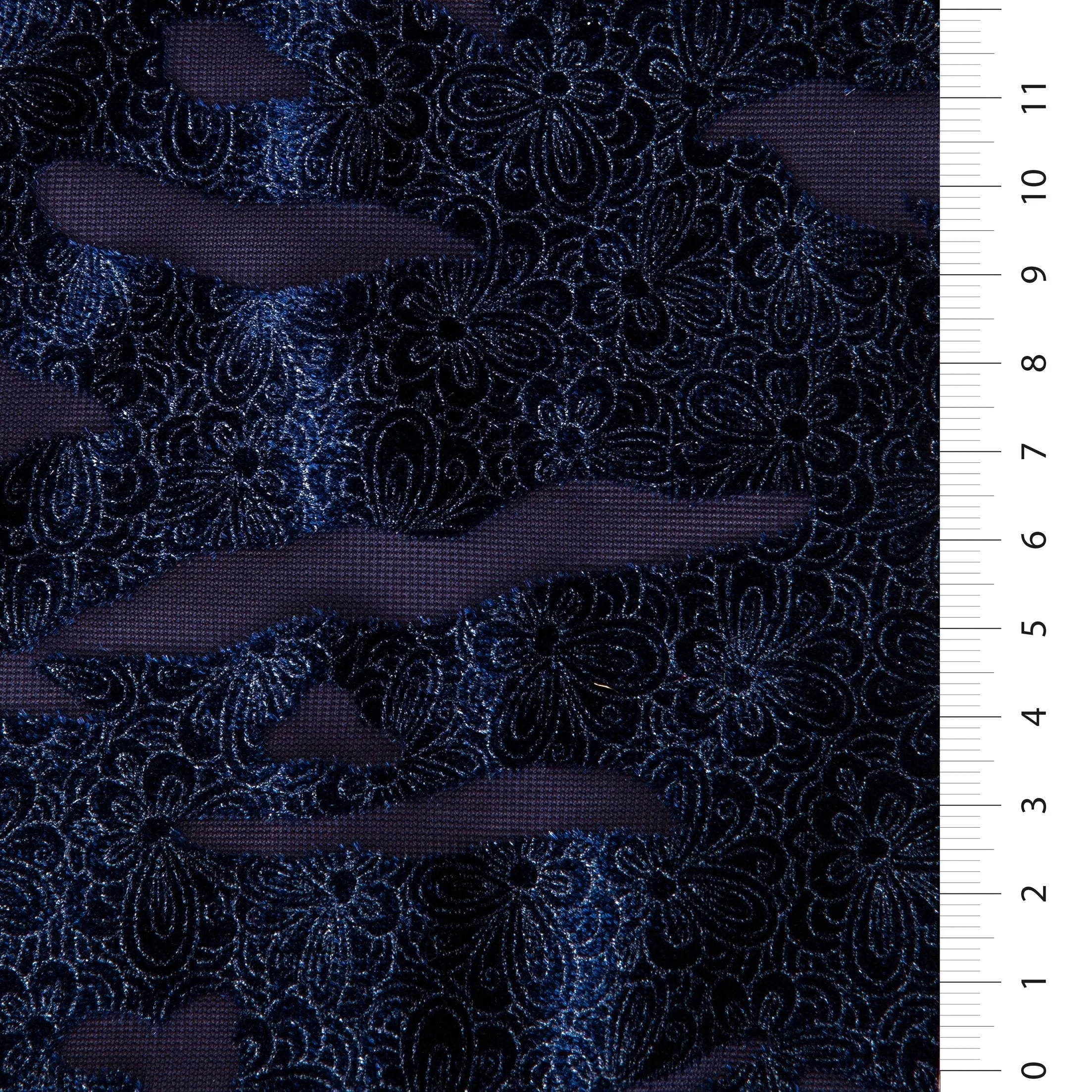 Metallic Shiny Velvet Flower Embroidered Burning Fabric