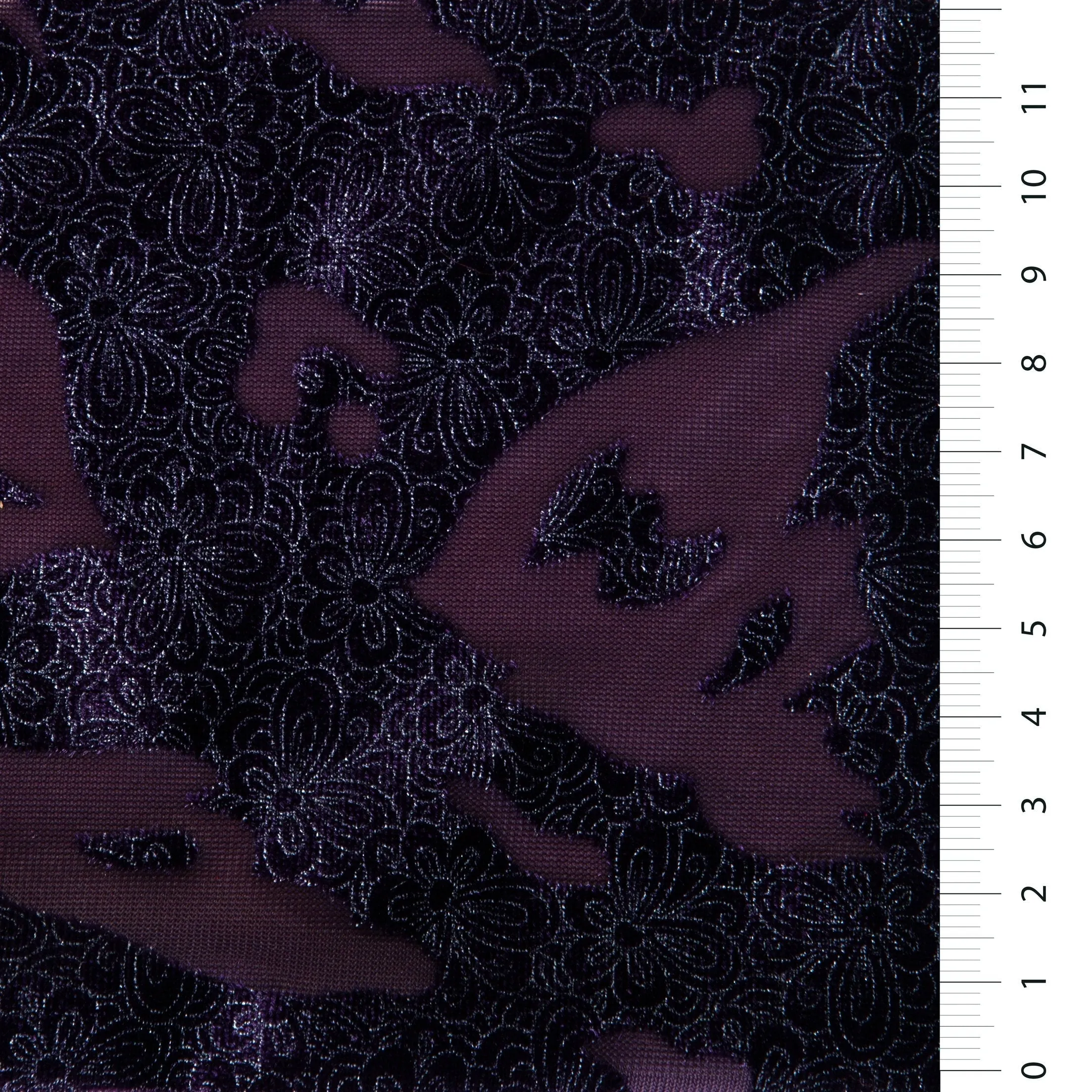 Metallic Shiny Velvet Flower Embroidered Burning Fabric