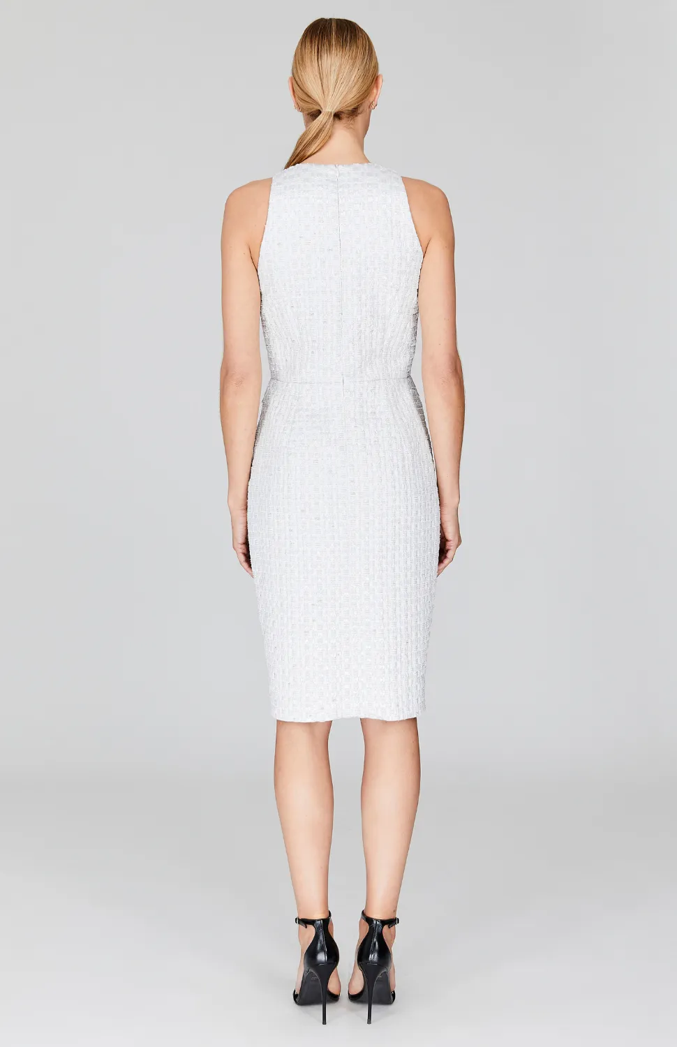 Metallic Tweed V Neck Fitted Dress