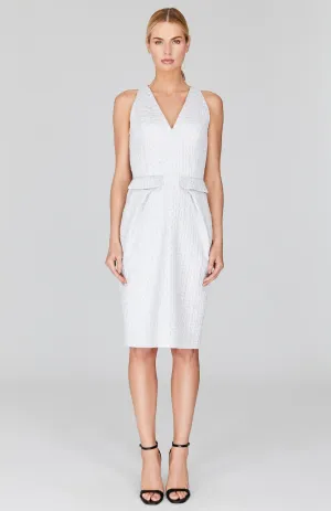 Metallic Tweed V Neck Fitted Dress