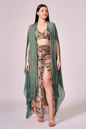 Multicolor Printed Cape Set