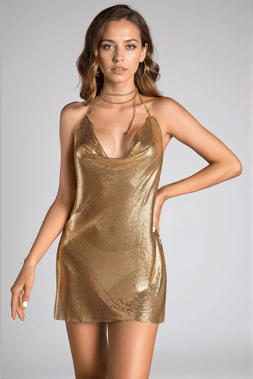 Nana Metallic High Slit Sequin Mini Dress