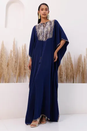 Navy Blue Brocade Yoke Kaftan