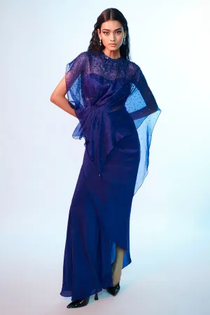 Navy Blue Embroidered Cape Set