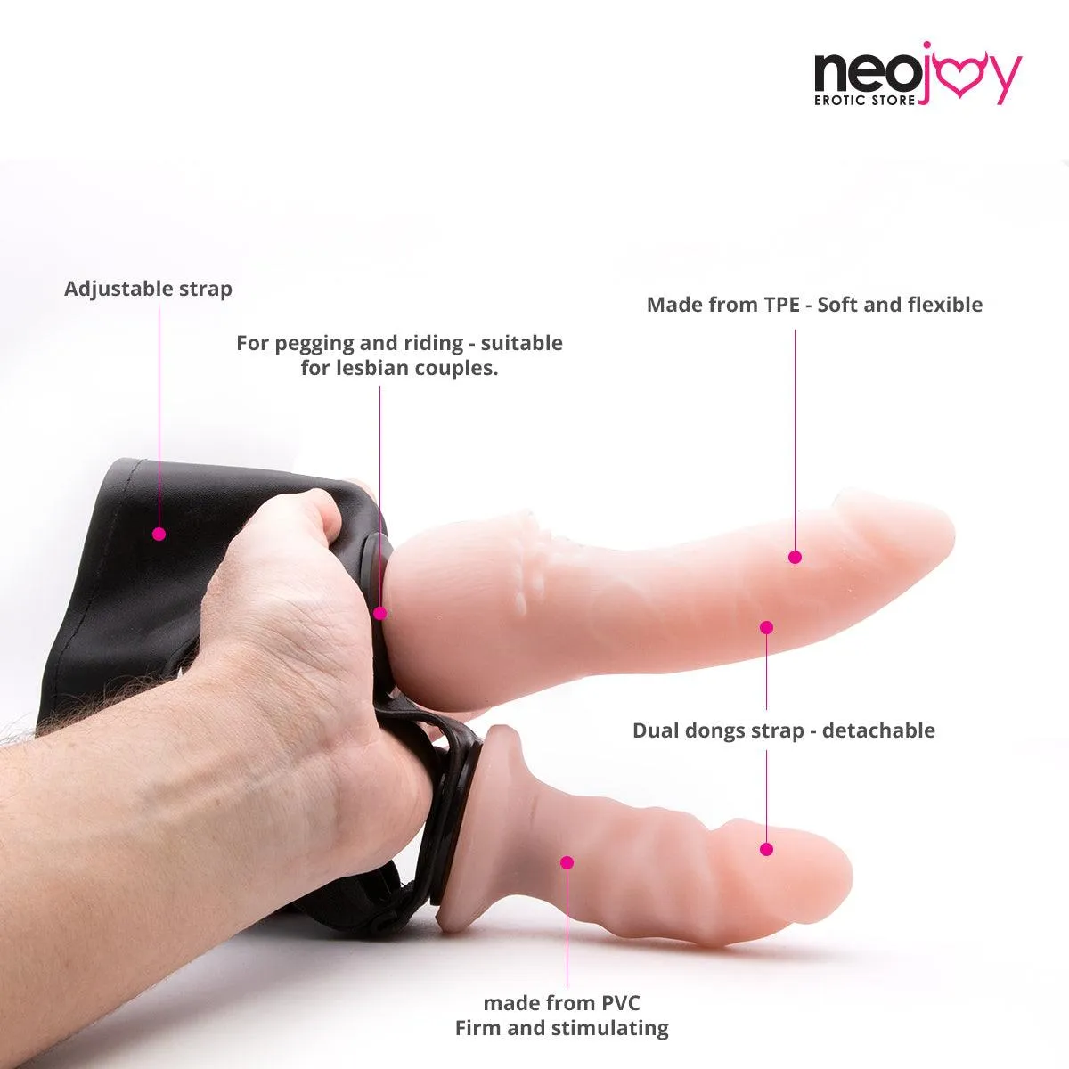 Neojoy - Ride-On - Realistic Double Dildo Strap-On Harness â€“ 16.5cm â€“ 6.49 inch