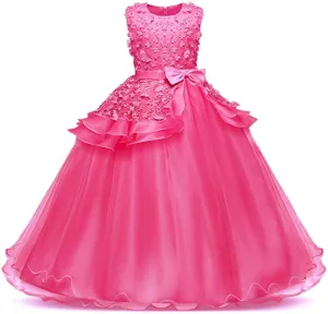 New AmzBarley Wedding Pageant Girls Dress Party Special Occasion Long Tulle Bow, Rose! Sz 5/6