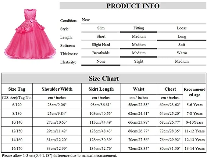 New AmzBarley Wedding Pageant Girls Dress Party Special Occasion Long Tulle Bow, Rose! Sz 5/6