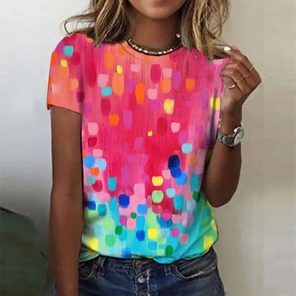 NEW Bovuf Rainbow Dot Short Sleeve Top, Sz L, Retails $69
