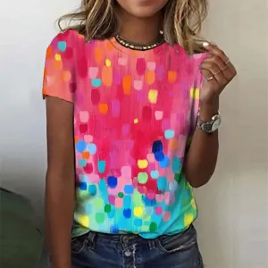 NEW Bovuf Rainbow Dot Short Sleeve Top, Sz L, Retails $69
