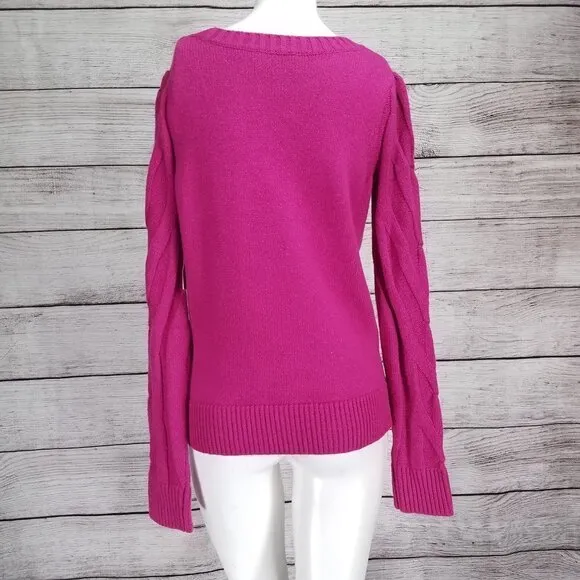NEW Cece XS Pullover Sweater Crew Neck Cable knit Long sleeves in Passion Pink
