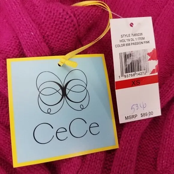NEW Cece XS Pullover Sweater Crew Neck Cable knit Long sleeves in Passion Pink