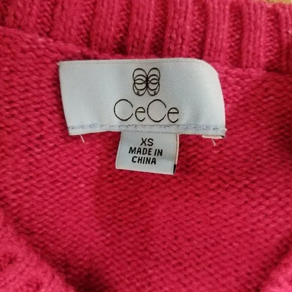 NEW Cece XS Pullover Sweater Crew Neck Cable knit Long sleeves in Passion Pink