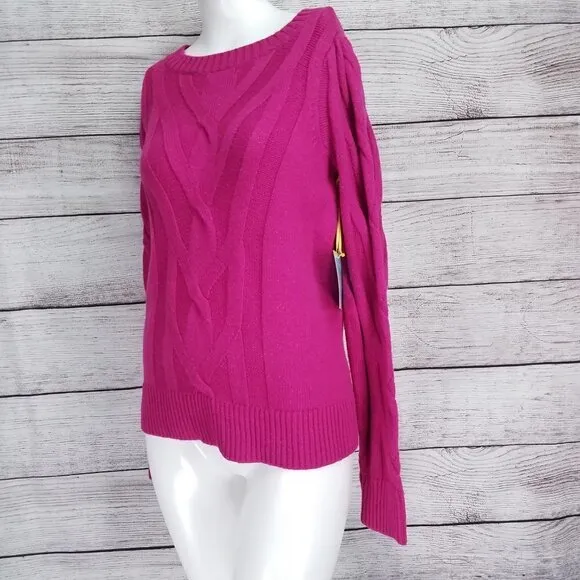 NEW Cece XS Pullover Sweater Crew Neck Cable knit Long sleeves in Passion Pink