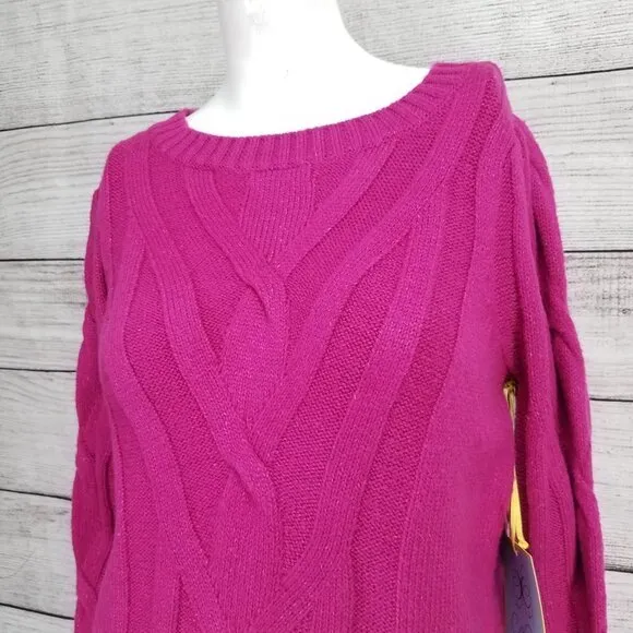 NEW Cece XS Pullover Sweater Crew Neck Cable knit Long sleeves in Passion Pink