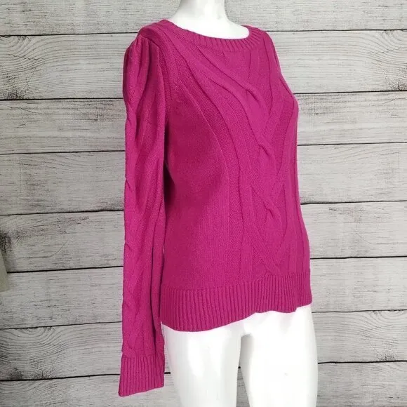 NEW Cece XS Pullover Sweater Crew Neck Cable knit Long sleeves in Passion Pink