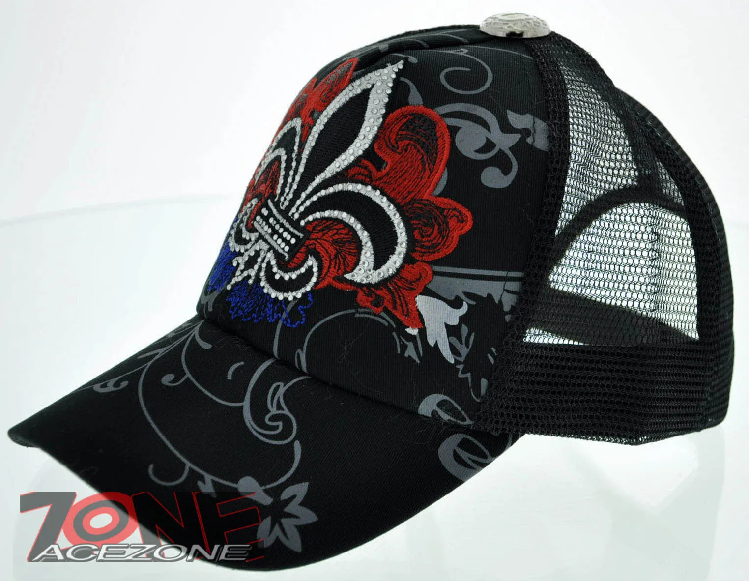 NEW! MESH HOWD FLEUR DE LIS STONE BALL CAP HAT BLACK