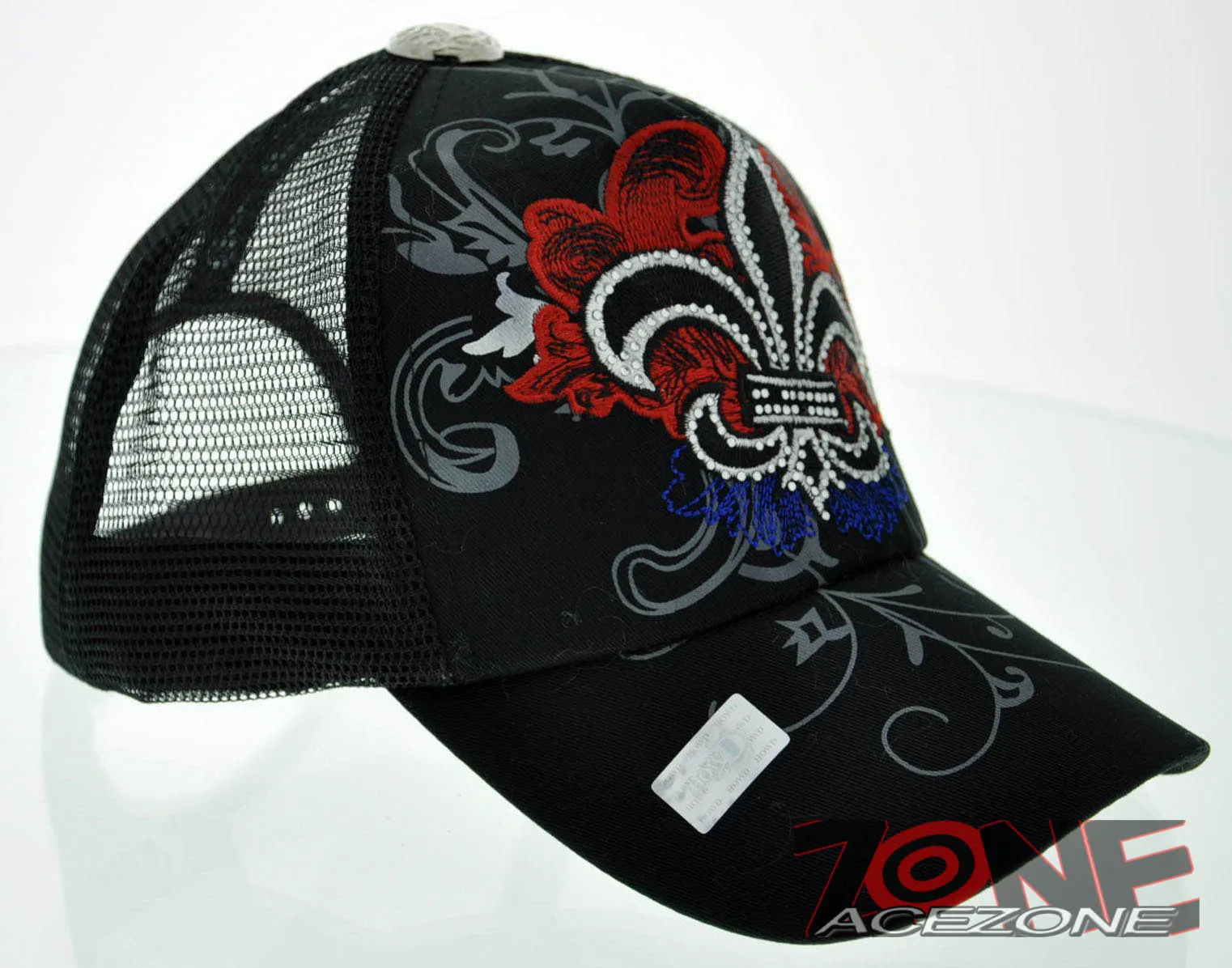 NEW! MESH HOWD FLEUR DE LIS STONE BALL CAP HAT BLACK