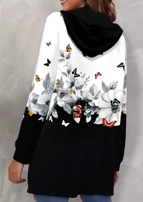New Retails $60 Sz XL Fits True Floral Print Pocket Multi Color Hooded Long Sleeve Zip up sweater