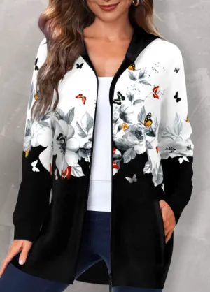 New Retails $60 Sz XL Fits True Floral Print Pocket Multi Color Hooded Long Sleeve Zip up sweater