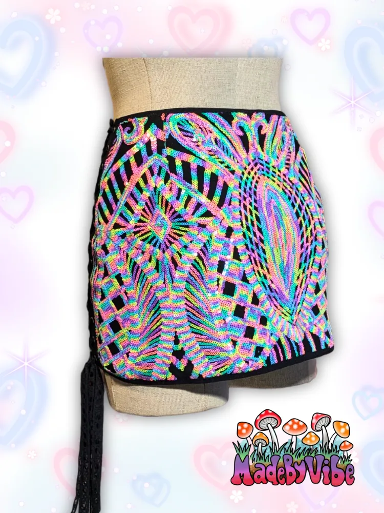 Nostalgic Neon Lace Up Sides Mini Pencil Skirt - Ready to Ship