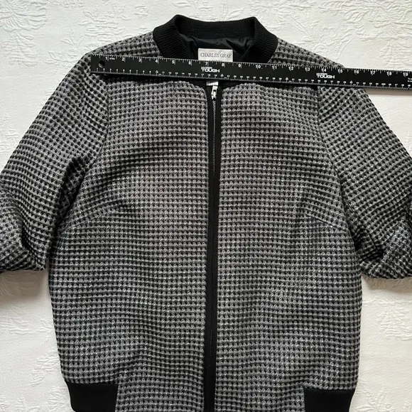 NWT CHARLES GRAY LONDON Black Gray Metallic Front Zip Bomber Jacket L