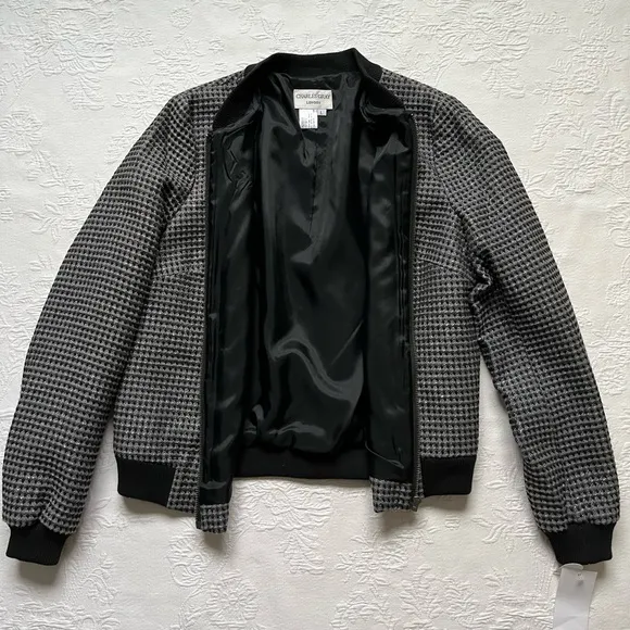 NWT CHARLES GRAY LONDON Black Gray Metallic Front Zip Bomber Jacket L