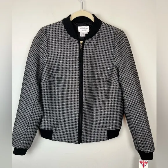 NWT CHARLES GRAY LONDON Black Gray Metallic Front Zip Bomber Jacket L