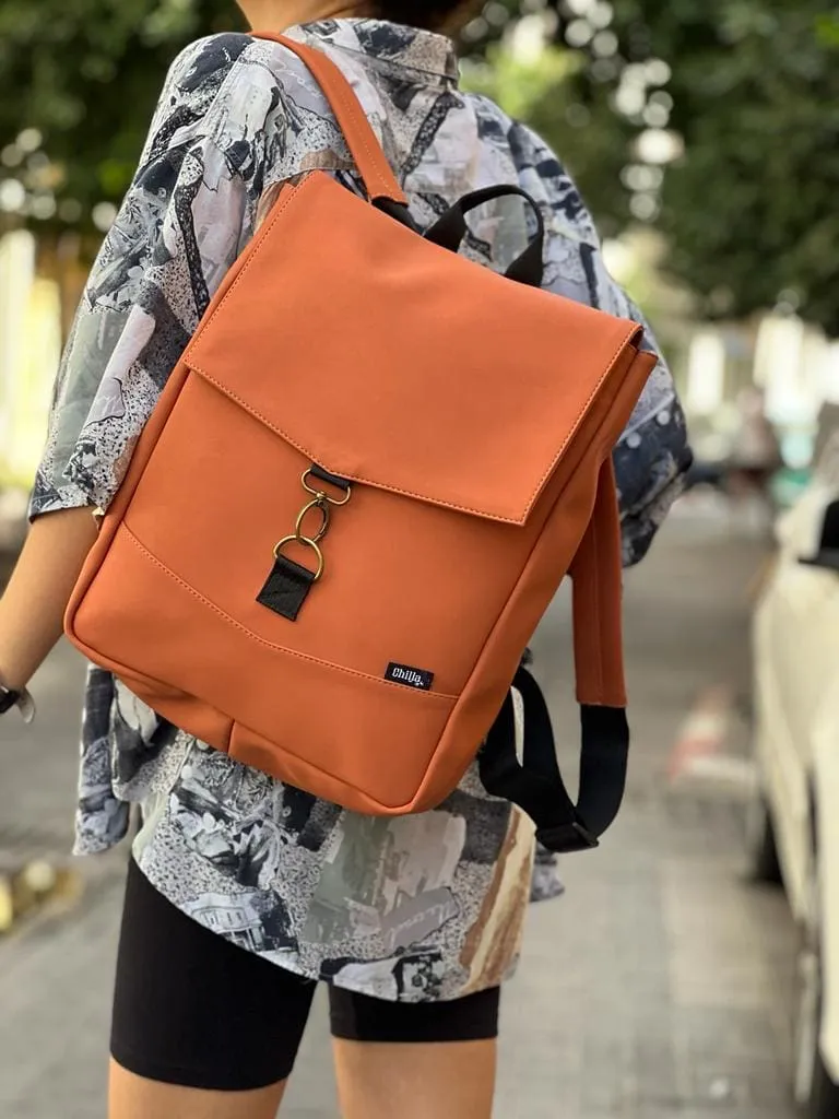 Orange Faux Nubuck Medium Students Backpack