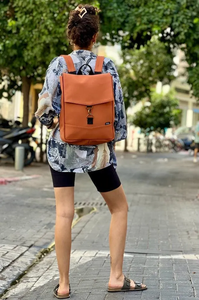 Orange Faux Nubuck Medium Students Backpack