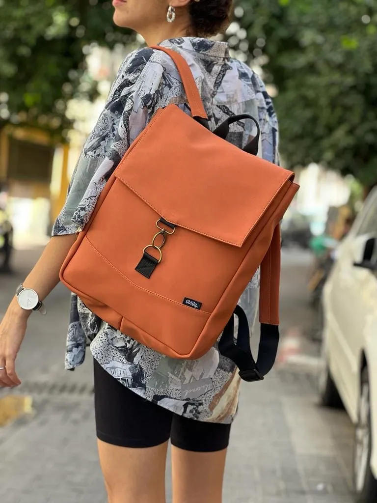 Orange Faux Nubuck Medium Students Backpack