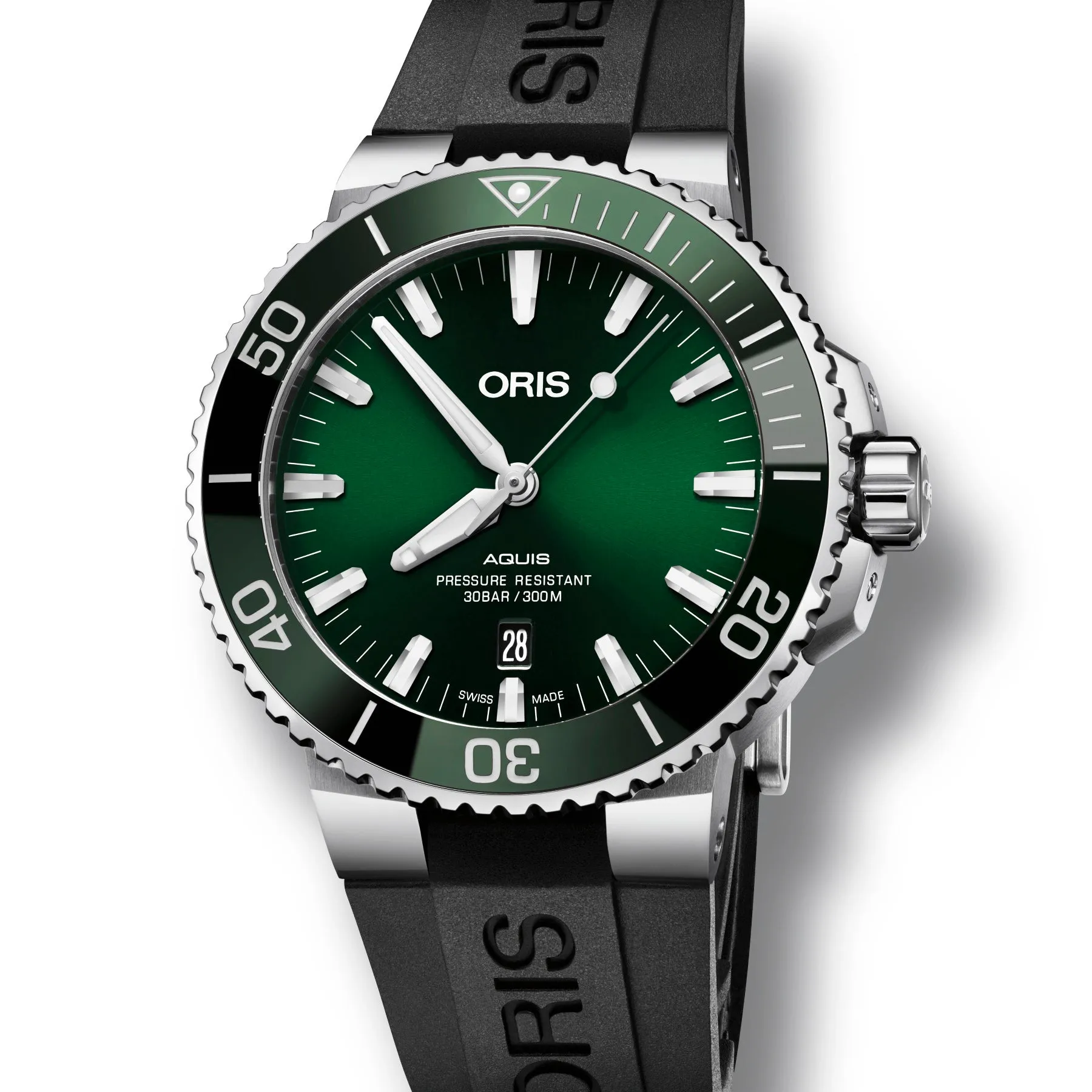 Oris Aquis Date Automatic Green Dial Watch with Black Caoutchouc Rubber Strap, 43.50mm