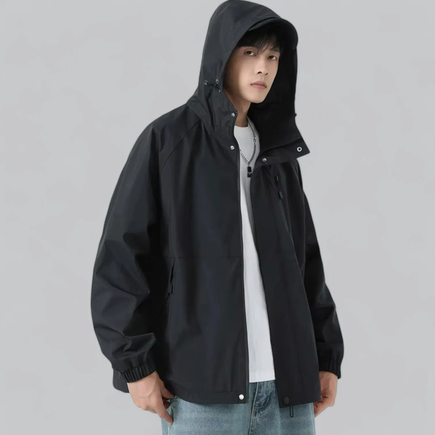 Oversized Waterproof Windbreaker Jacket | Lightweight, Breathable, Adjustable Hood & Packable Design