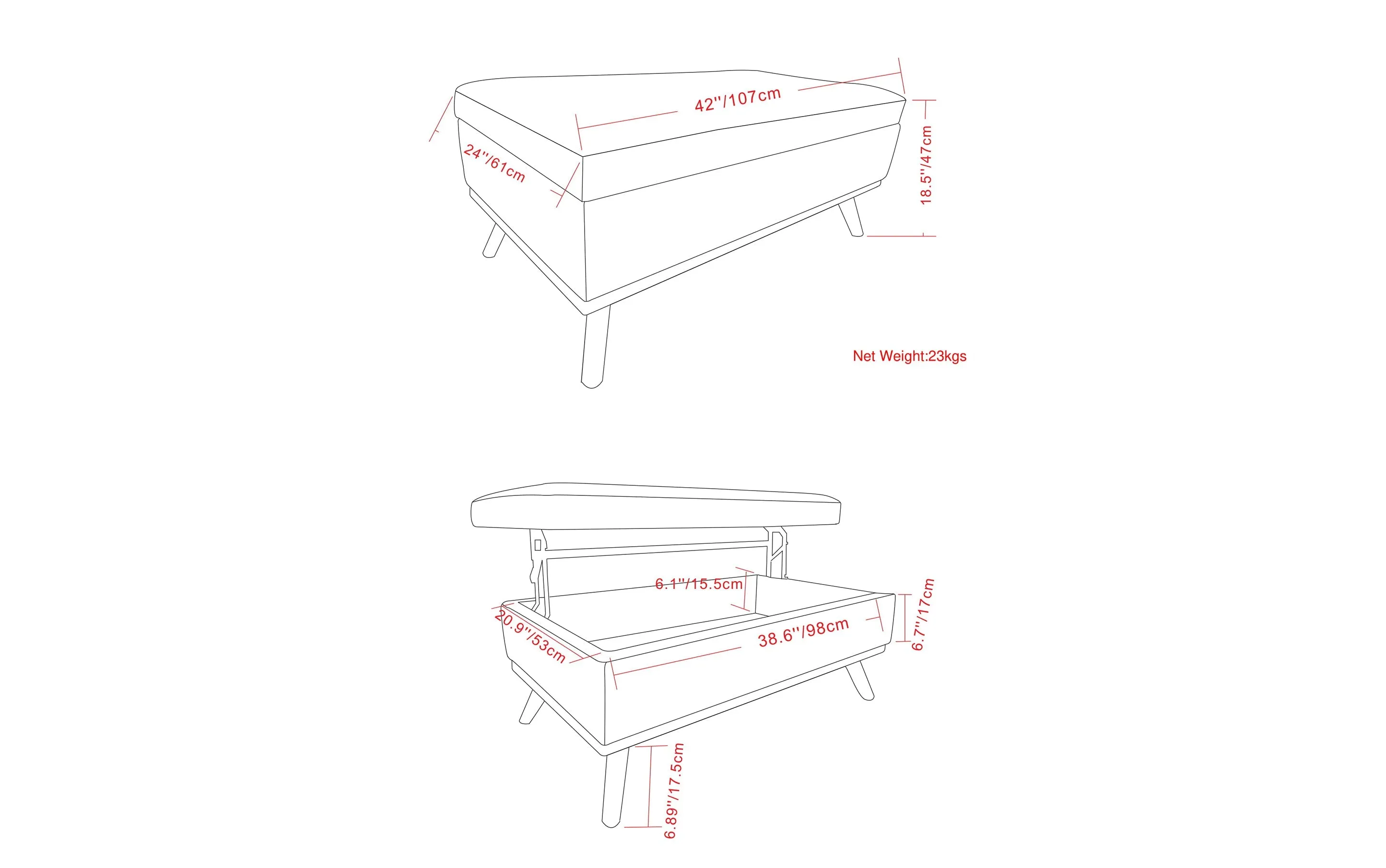 Owen Lift Top Large Coffee Table Storage Ottoman