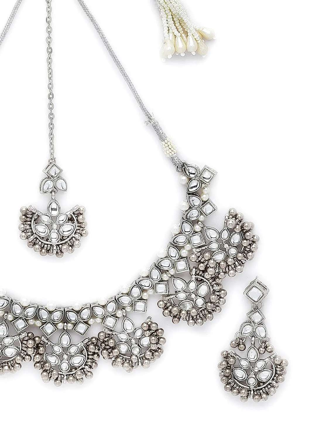 Oxidised Silver-Plated & Kundan Stone-Studded Jewellery Set