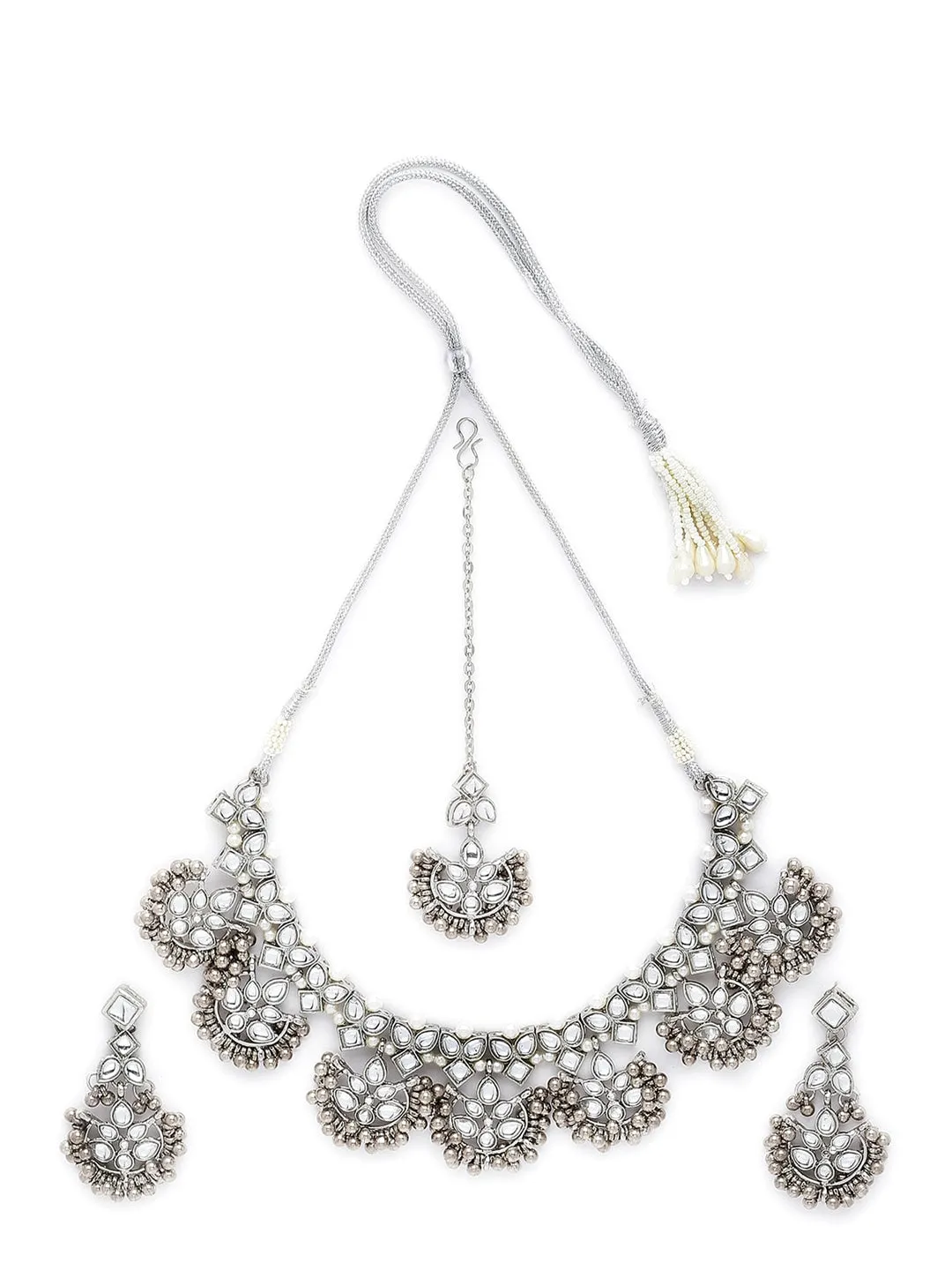 Oxidised Silver-Plated & Kundan Stone-Studded Jewellery Set