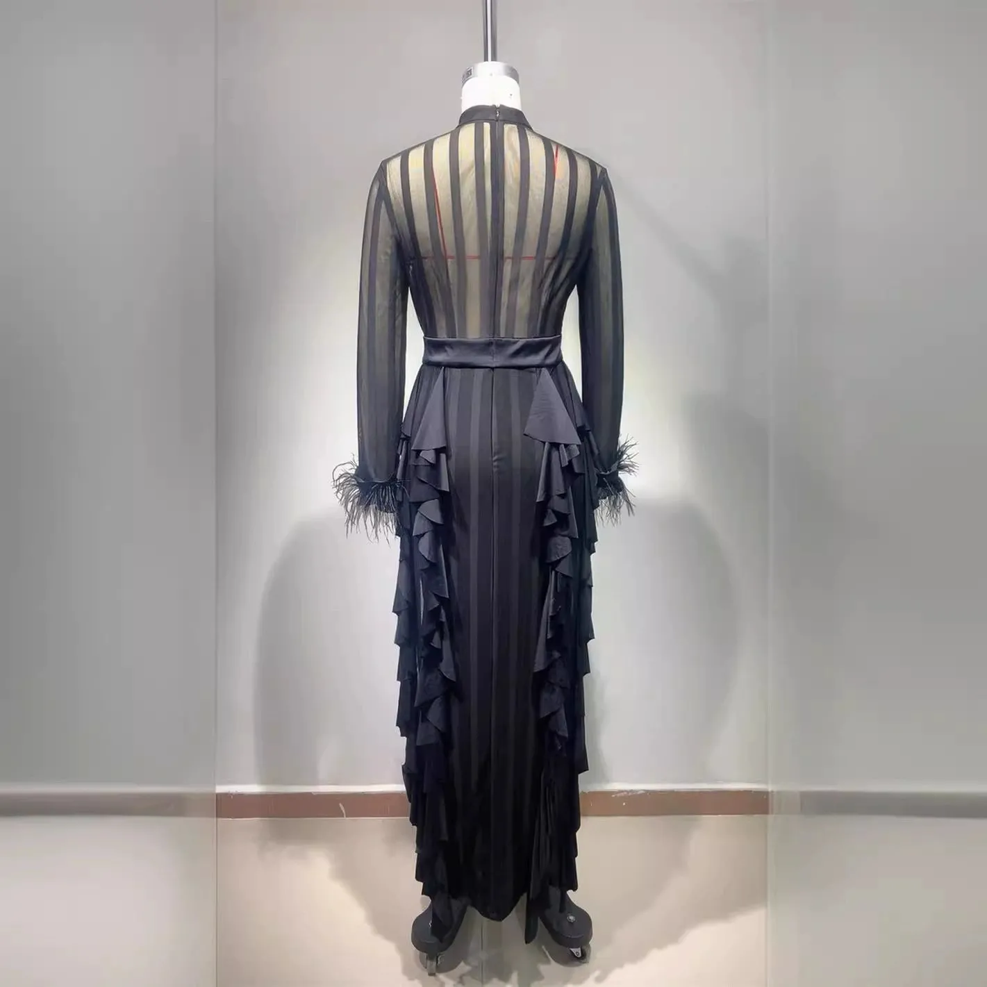 Panagas Long Sleeve Mesh Ruffle Dress