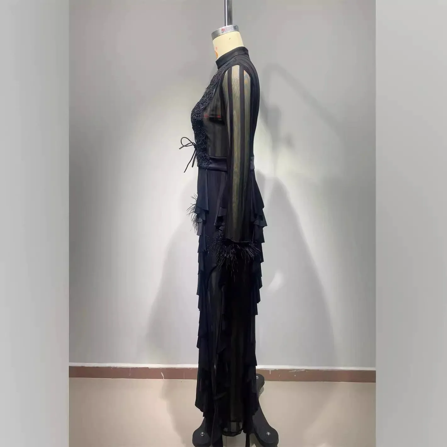 Panagas Long Sleeve Mesh Ruffle Dress