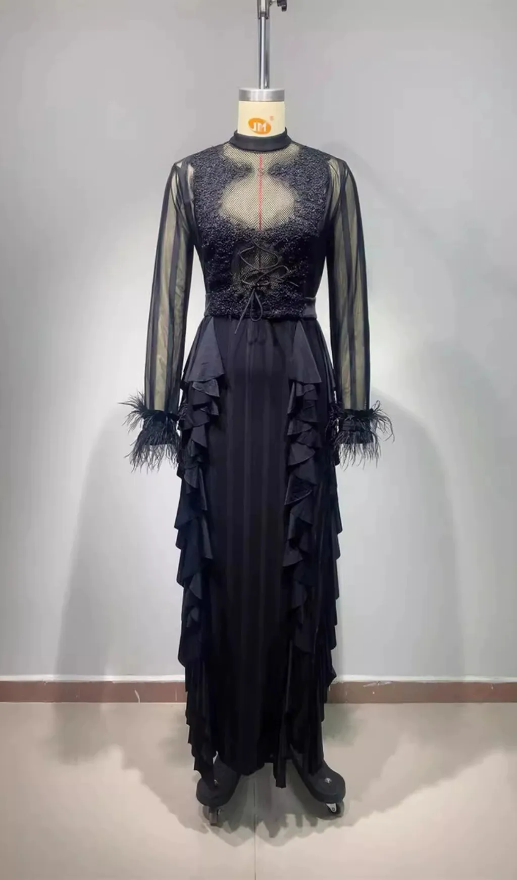 Panagas Long Sleeve Mesh Ruffle Dress