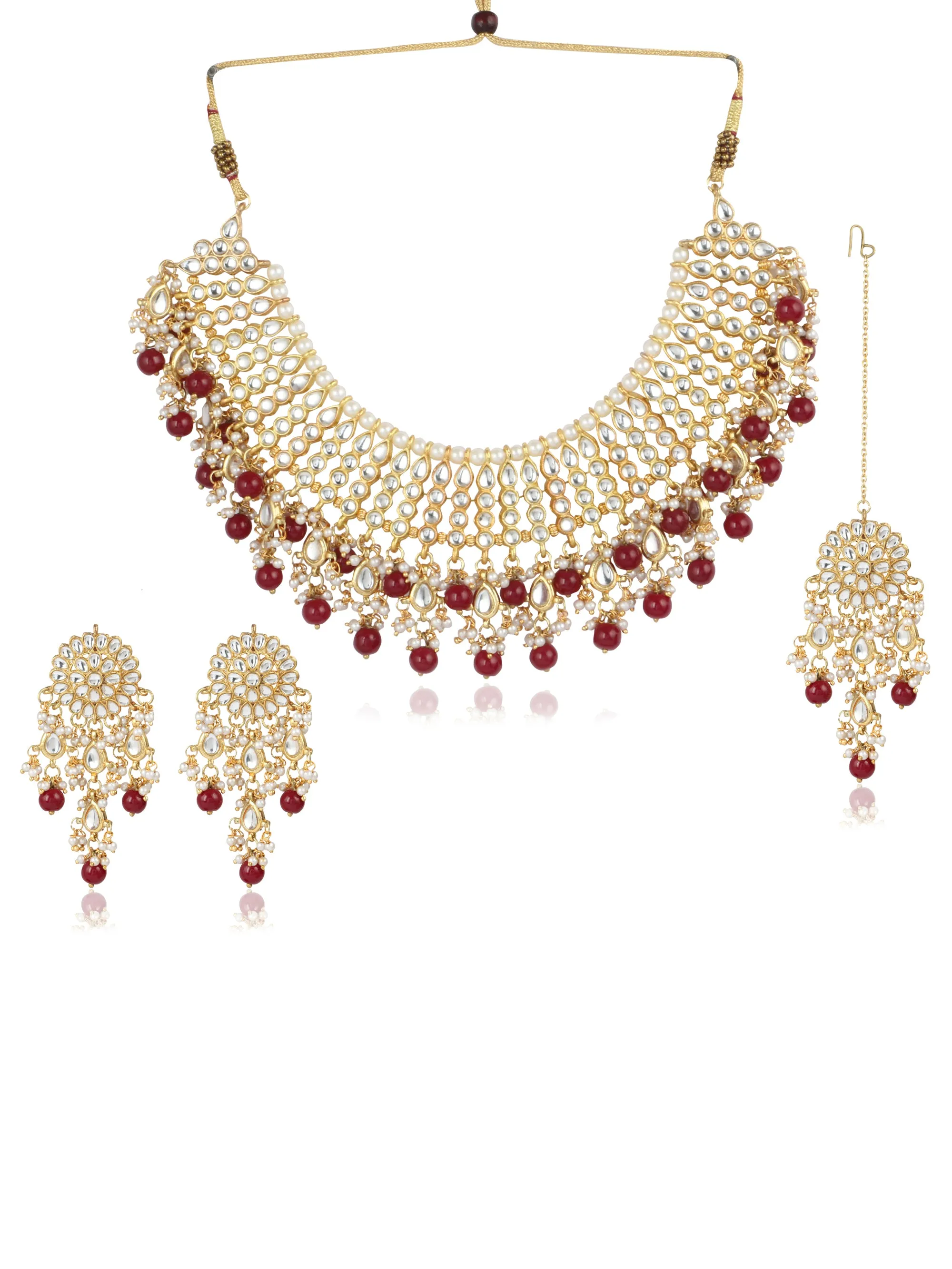 Partywear Traditional Kundan Red Choker Jewellery Set