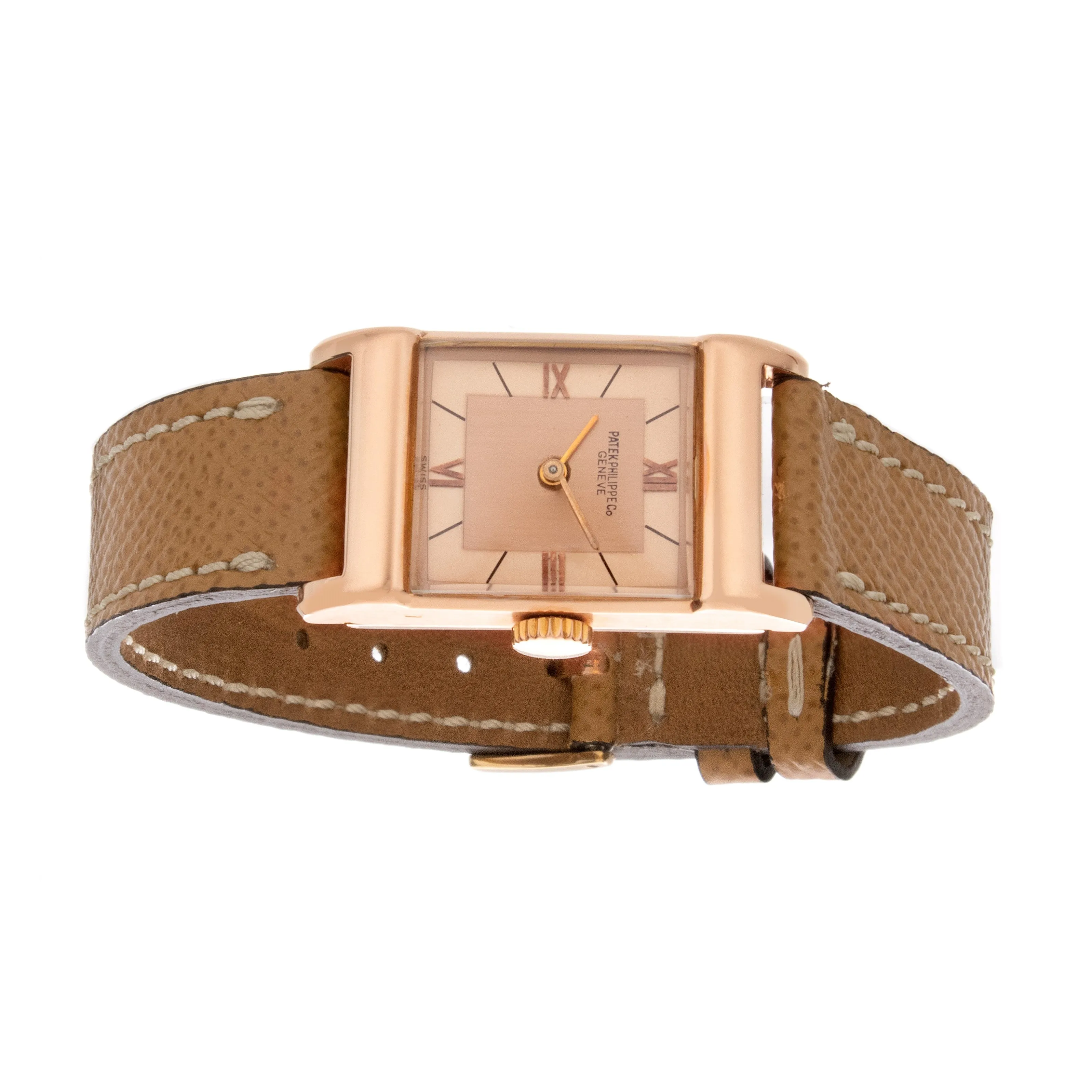 Patek Philippe 583R Vintage Rectangular Rose Gold Watch with 2-tone Pink dial,  Circa 1943
