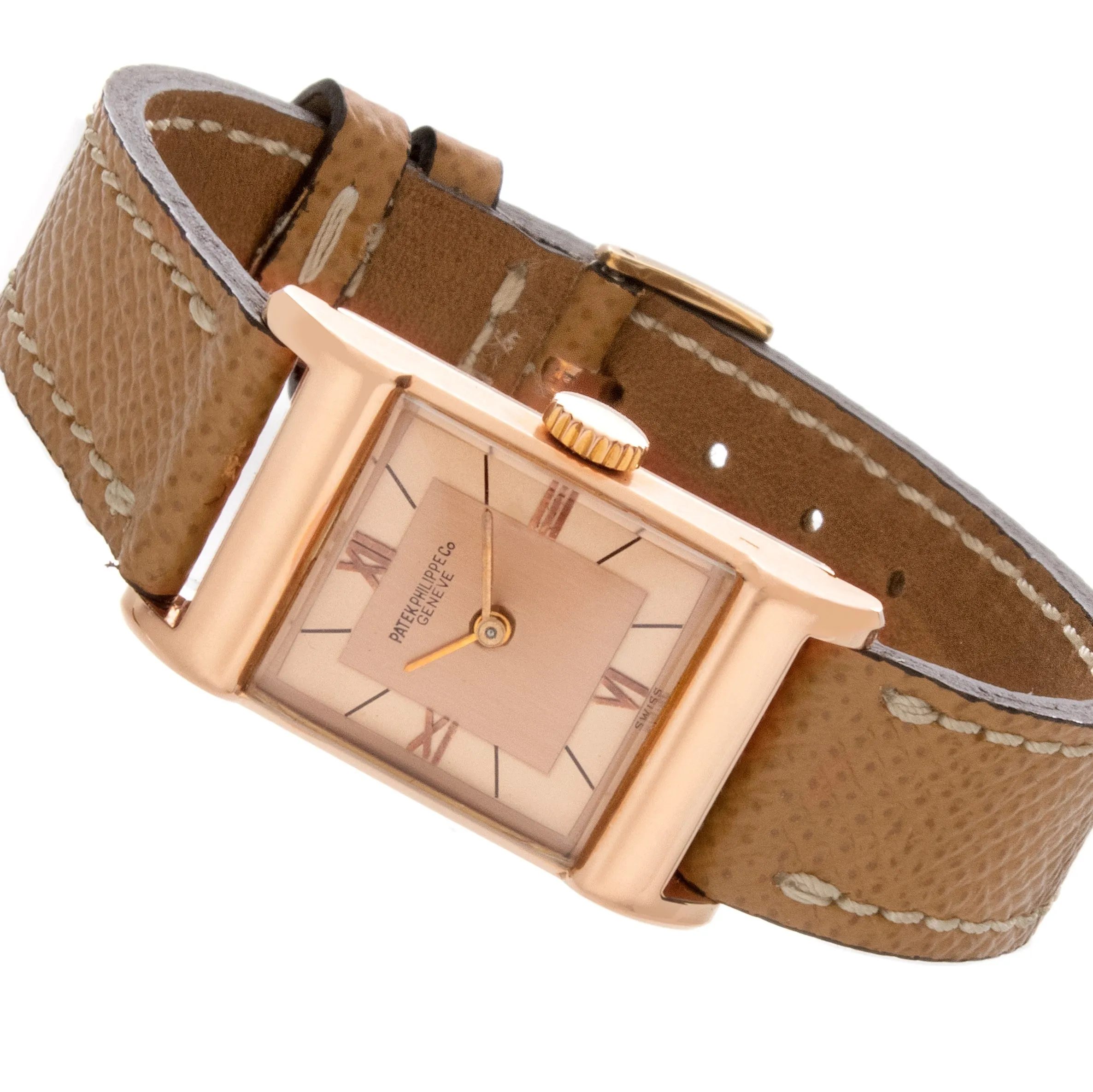 Patek Philippe 583R Vintage Rectangular Rose Gold Watch with 2-tone Pink dial,  Circa 1943