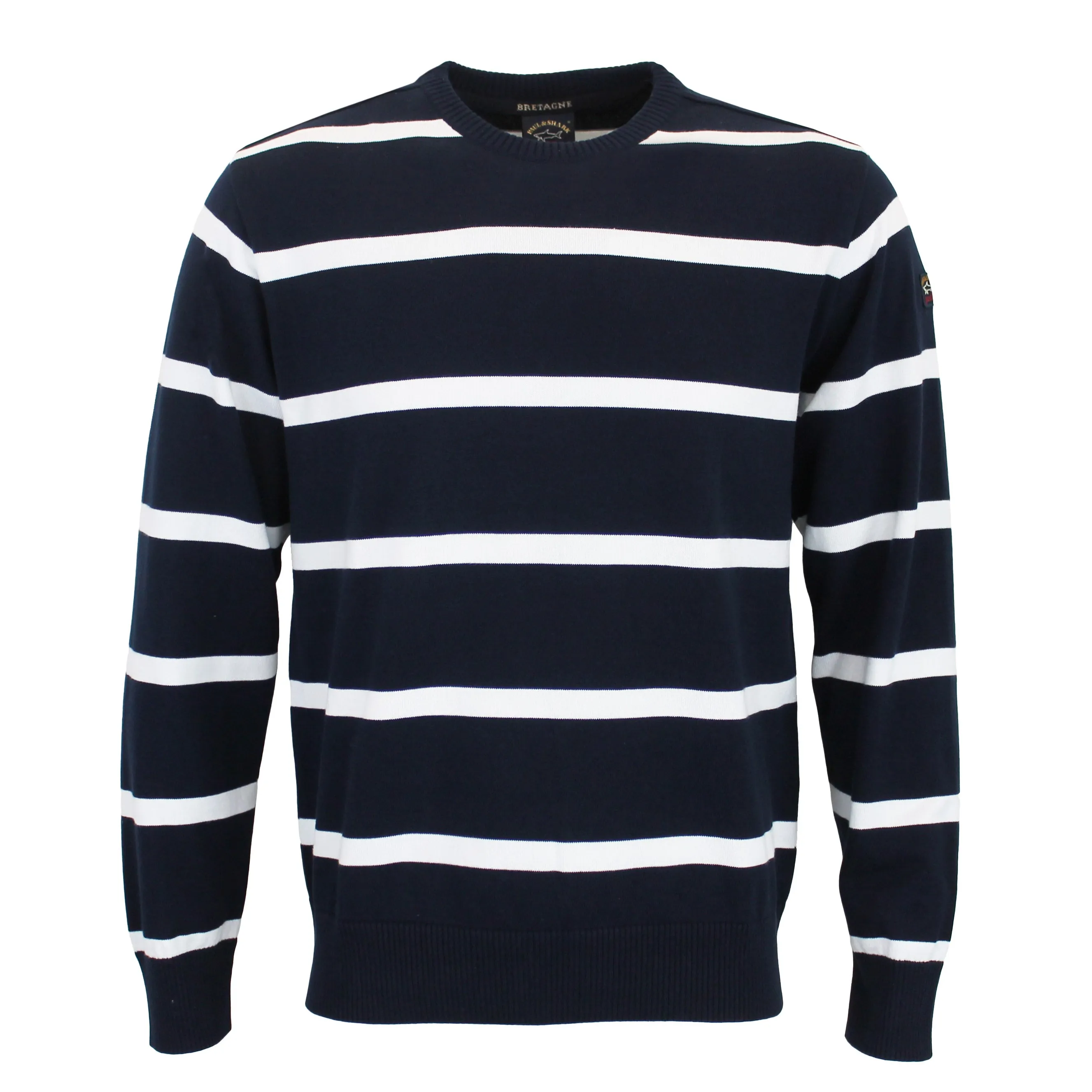 Paul & Shark - Crew Neck Striped Cotton Jumper in Navy & White