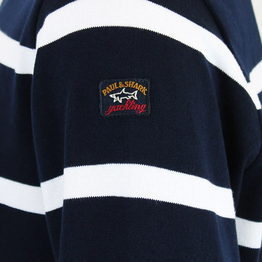 Paul & Shark - Crew Neck Striped Cotton Jumper in Navy & White
