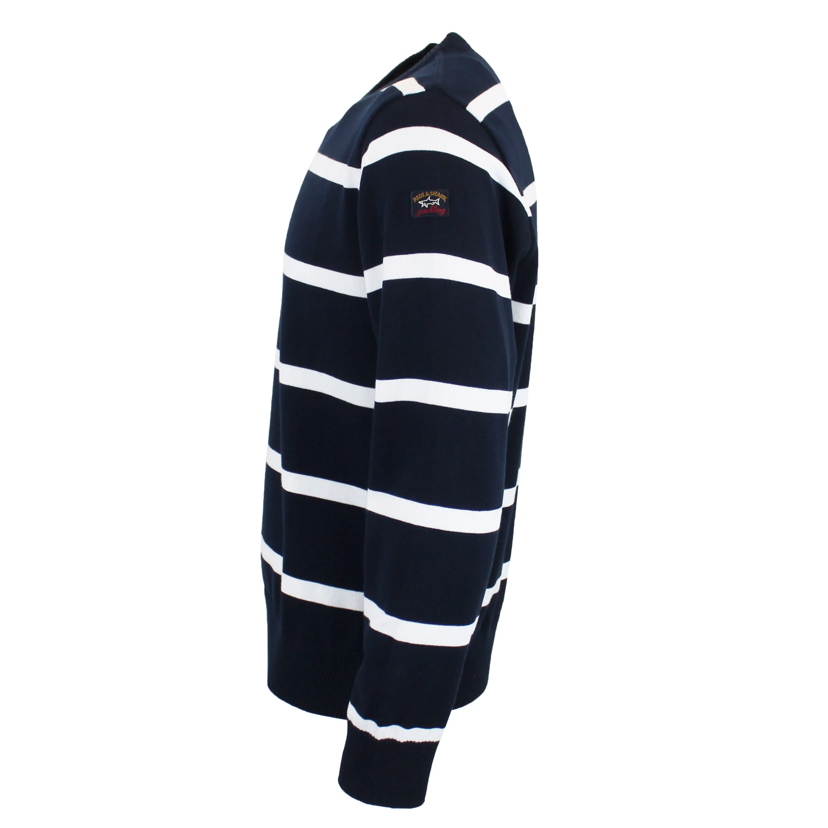 Paul & Shark - Crew Neck Striped Cotton Jumper in Navy & White
