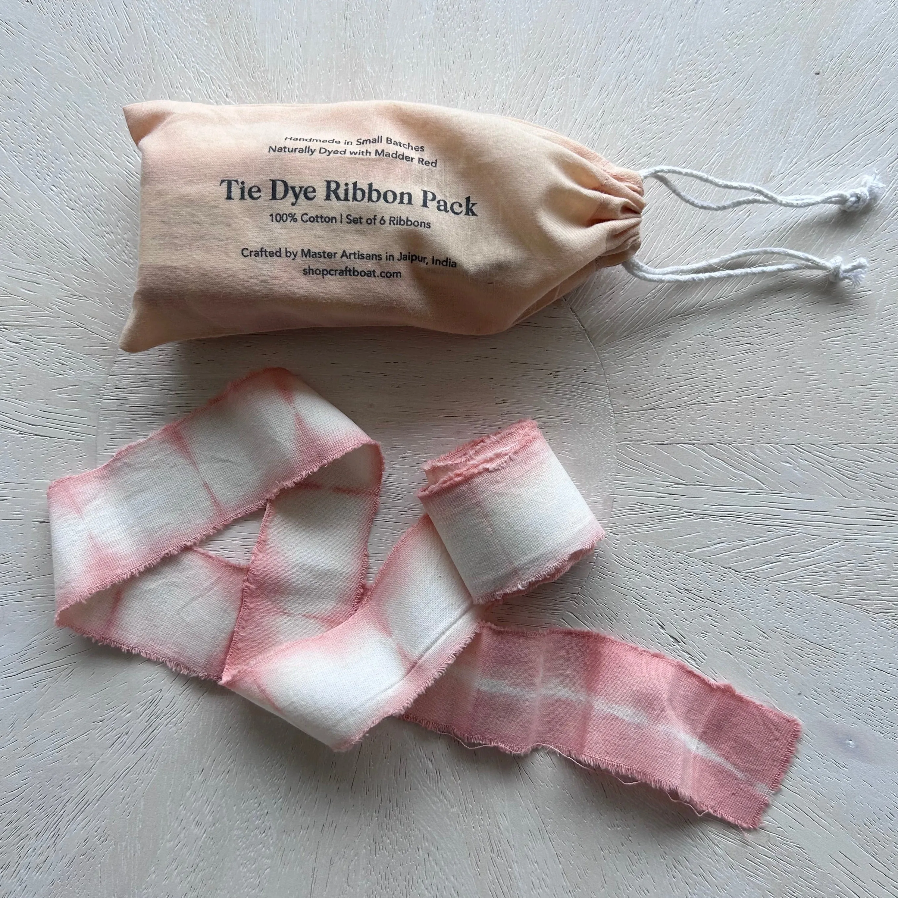 Peach Natural Dyed Cotton Ribbon-Pack of 6